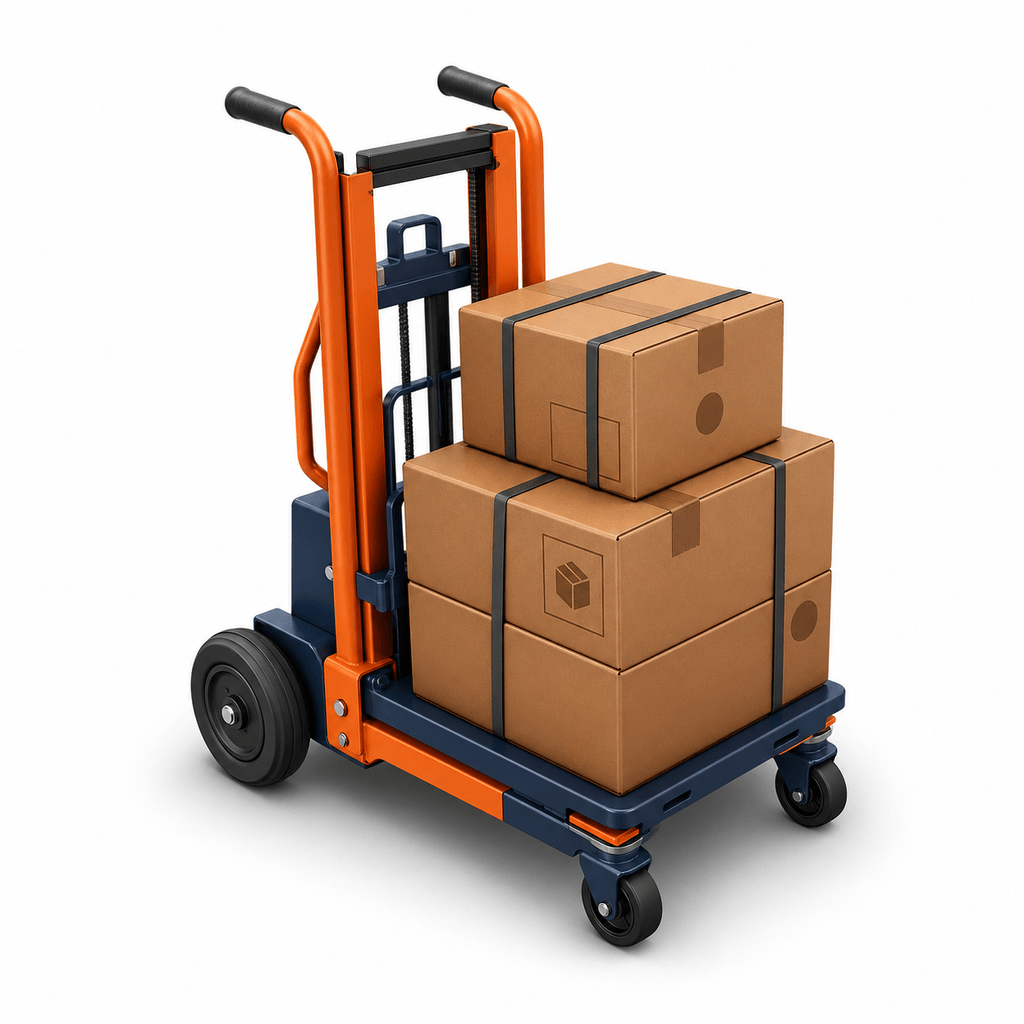 Firemní rozvoz — paletový vozík s krabicemi