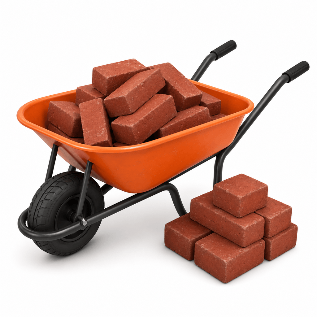 Materiál na stavbu — kolečko s cihlami