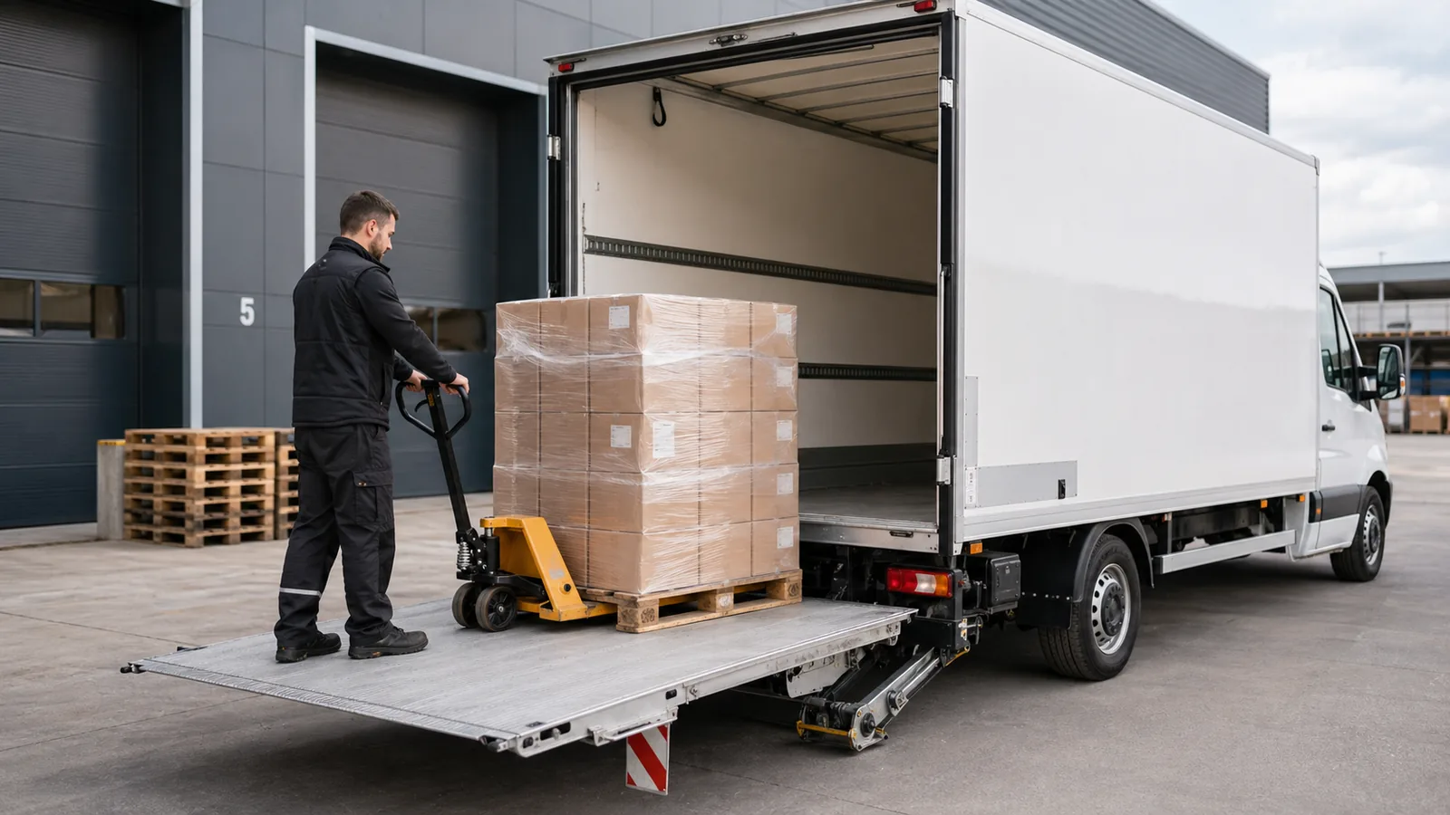 Hydraulické čelo pomáhá naložit paletu do skříňového vozu